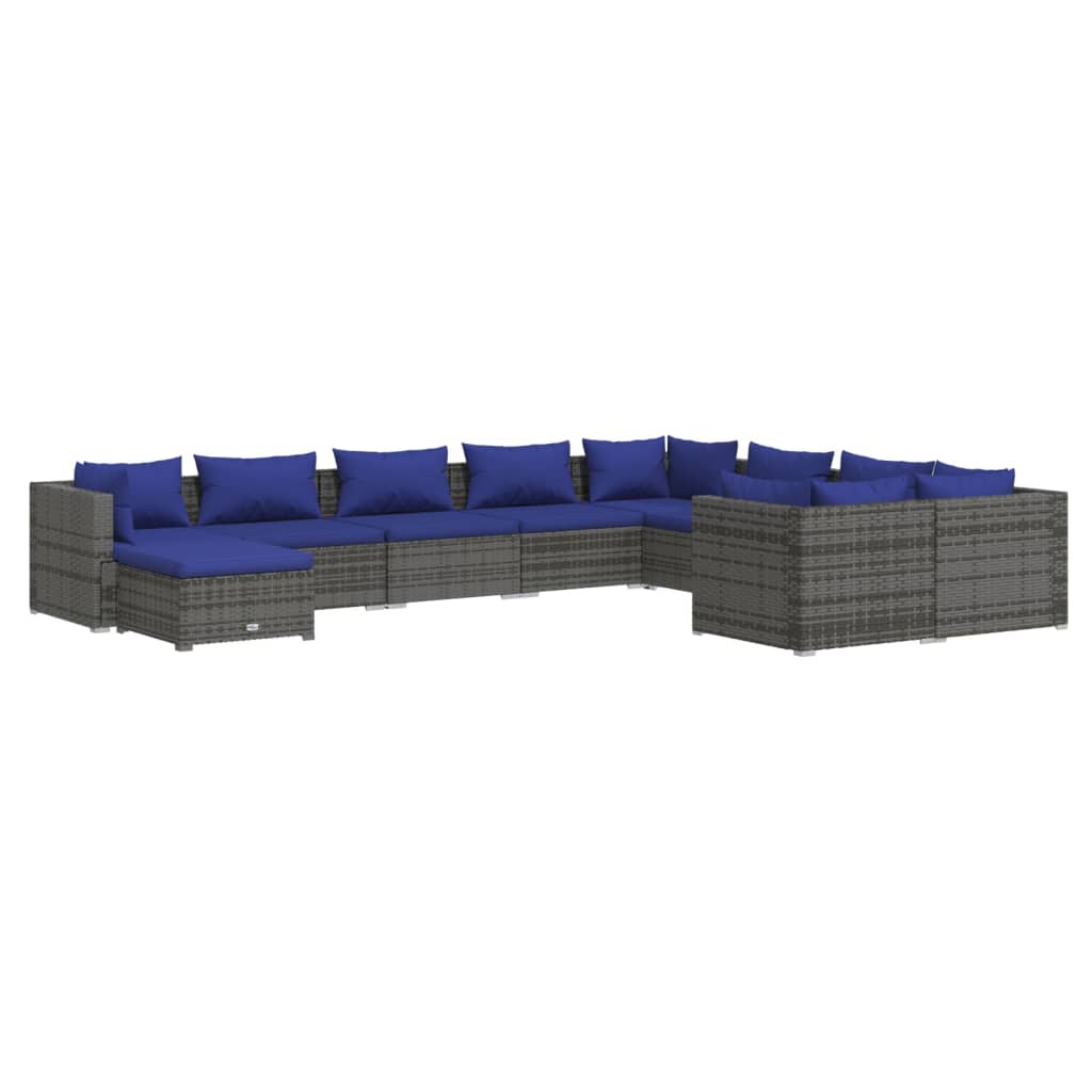 Set Divani da Giardino 10 pz con Cuscini in Polyrattan Grigio - homemem39