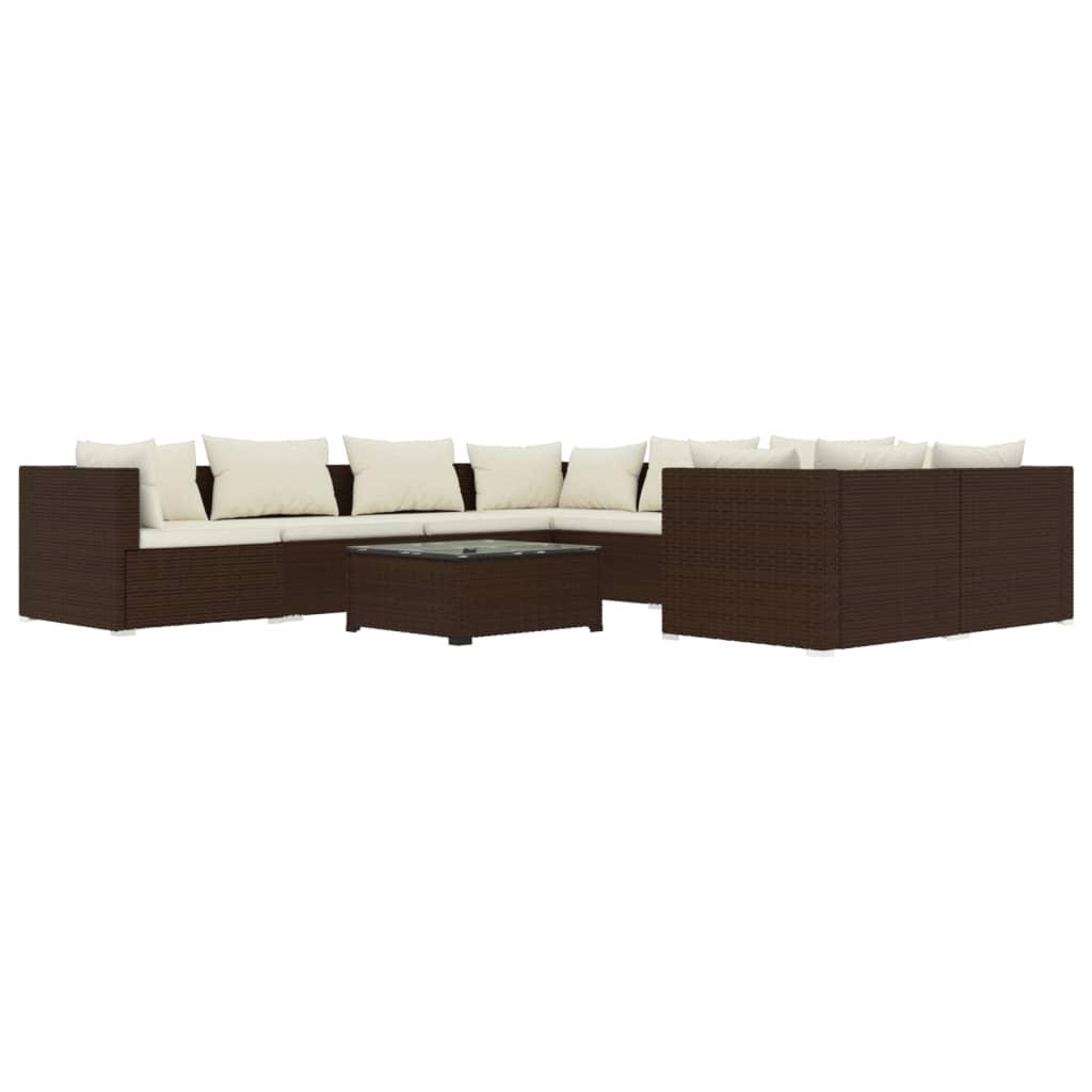 Set Divani da Giardino 9 pz con Cuscini in Polyrattan Marrone - homemem39