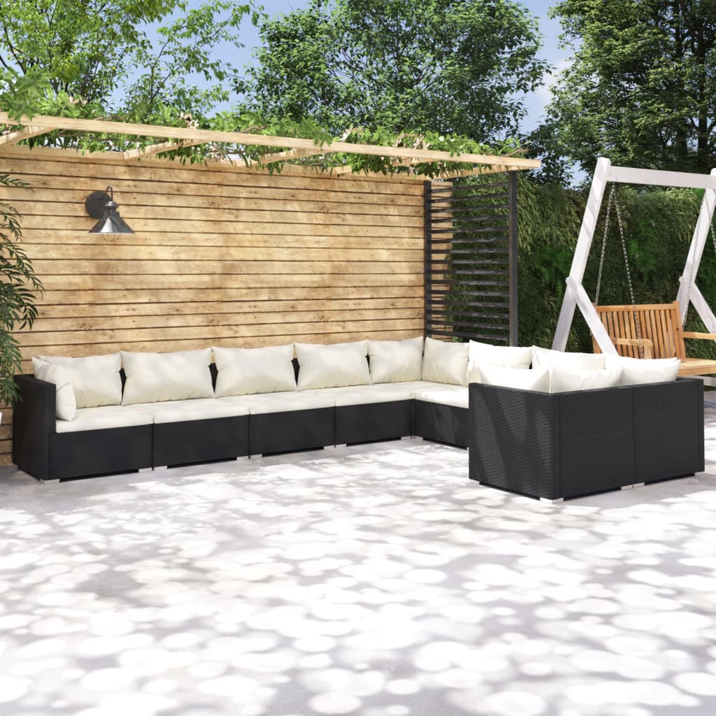 Set Divani da Giardino 9 pz con Cuscini in Polyrattan Nero - homemem39