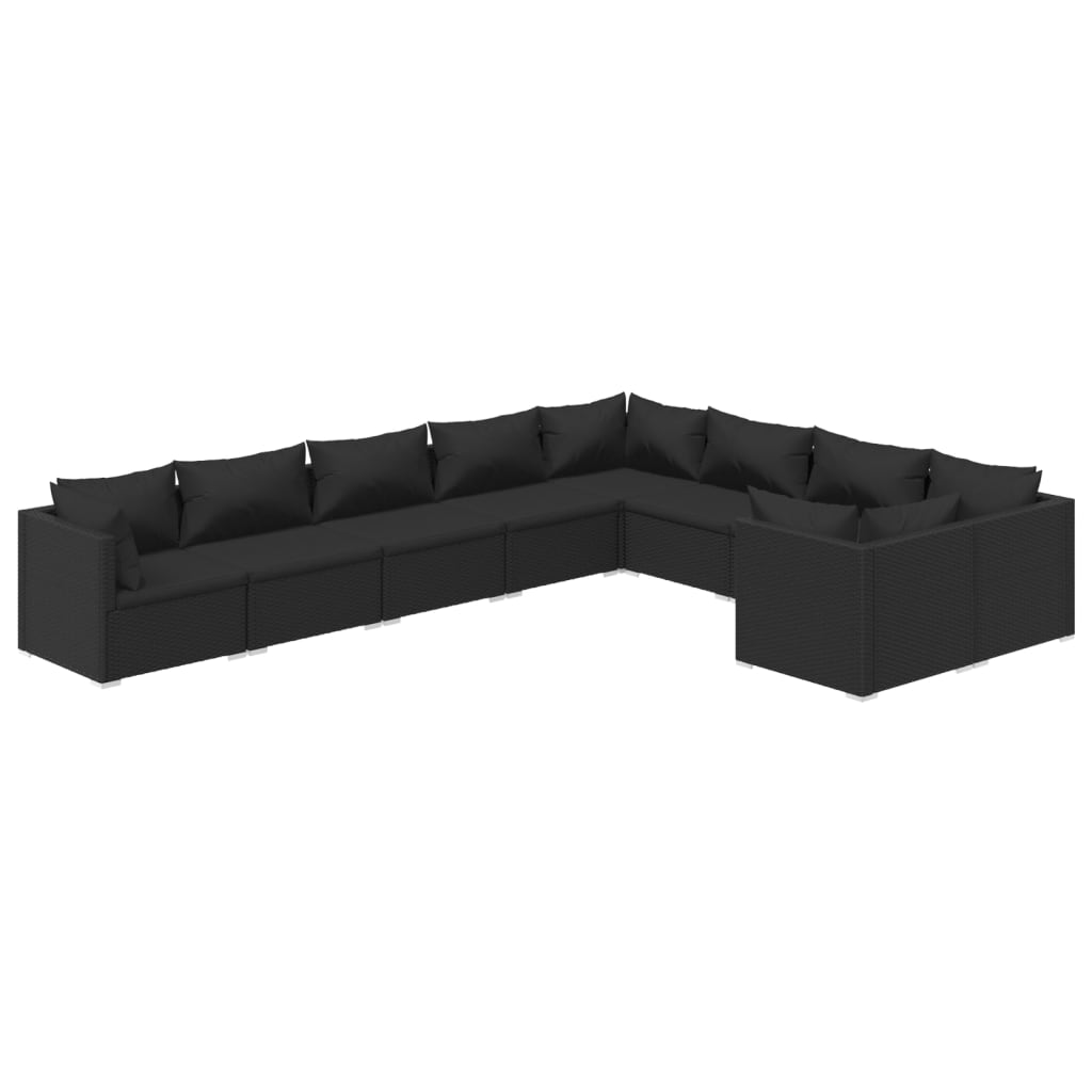 Set Divani da Giardino 9 pz con Cuscini in Polyrattan Nero - homemem39