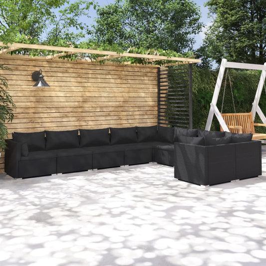 Set Divani da Giardino 9 pz con Cuscini in Polyrattan Nero - homemem39