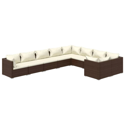 Set Divani da Giardino 9 pz con Cuscini in Polyrattan Marrone - homemem39