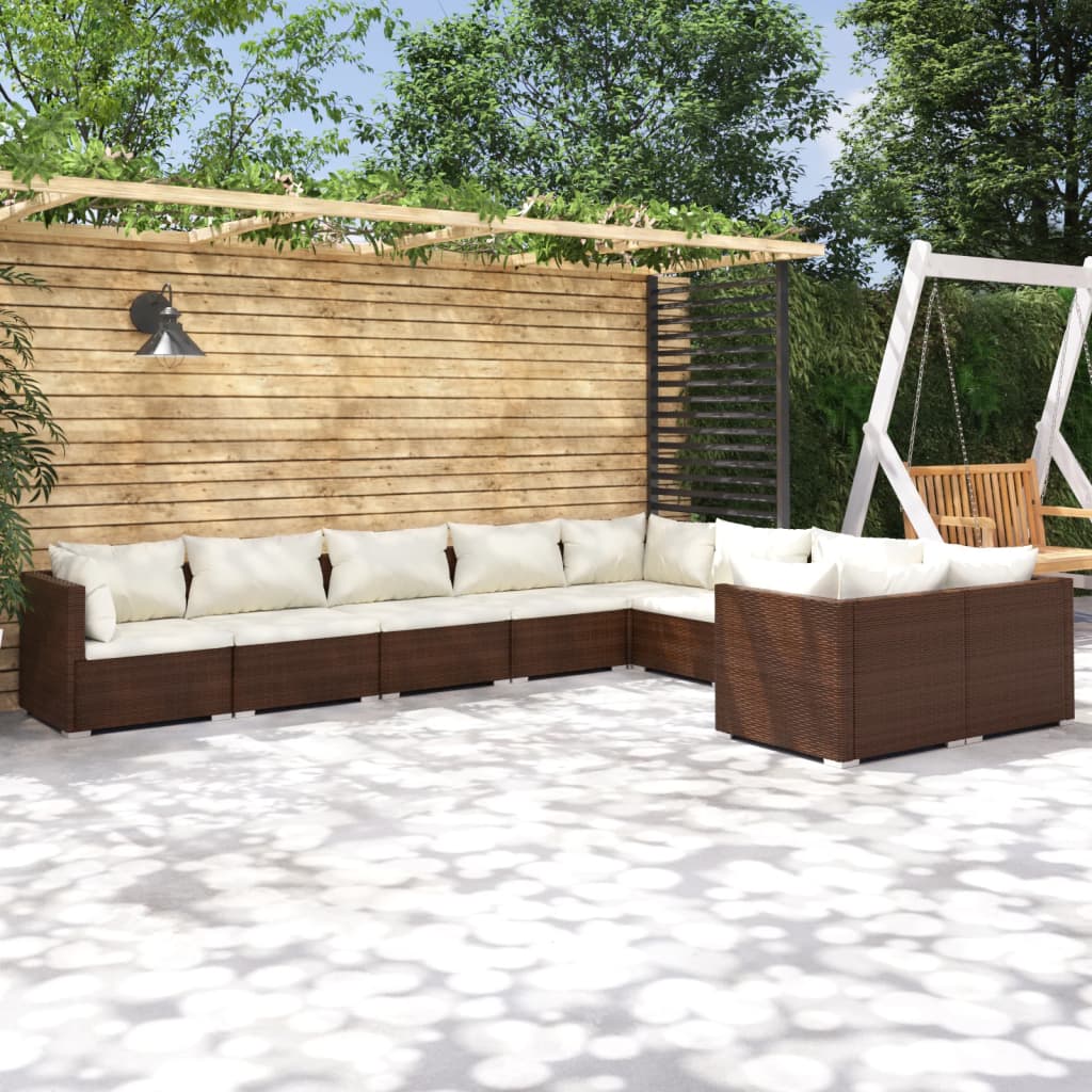 Set Divani da Giardino 9 pz con Cuscini in Polyrattan Marrone - homemem39