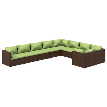 Set Divani da Giardino 9 pz con Cuscini in Polyrattan Marrone - homemem39