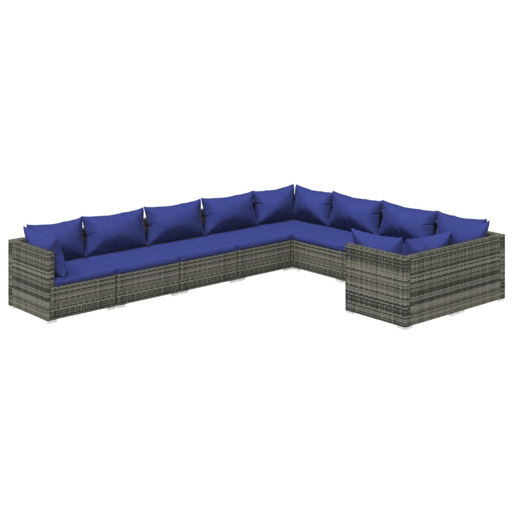 Set Divani da Giardino 9 pz con Cuscini in Polyrattan Grigio - homemem39