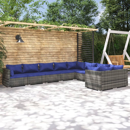 Set Divani da Giardino 9 pz con Cuscini in Polyrattan Grigio - homemem39