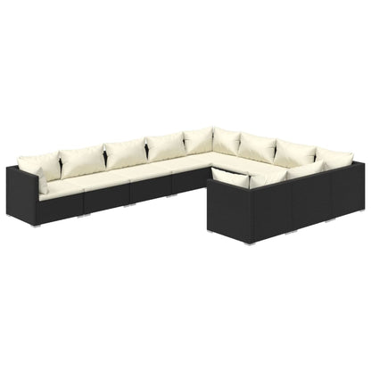 Set Divani da Giardino 10 pz con Cuscini in Polyrattan Nero - homemem39