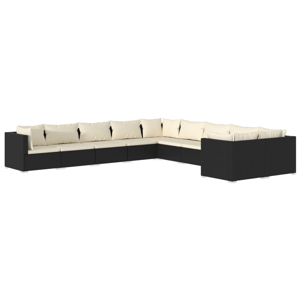 Set Divani da Giardino 10 pz con Cuscini in Polyrattan Nero - homemem39