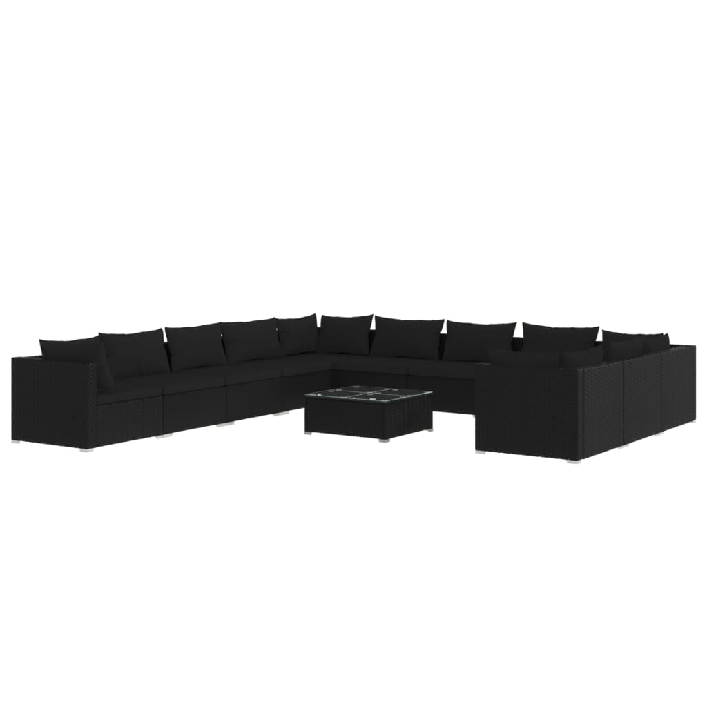 Set Divani da Giardino 12 pz con Cuscini in Polyrattan Nero - homemem39