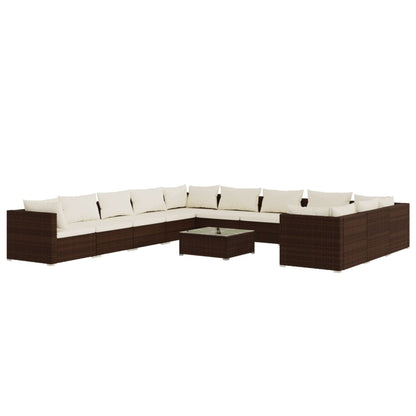 Set Divani da Giardino 12 pz con Cuscini in Polyrattan Marrone - homemem39