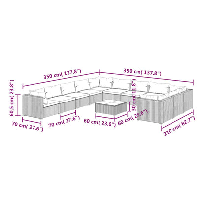 Set Divani da Giardino 12 pz con Cuscini in Polyrattan Marrone - homemem39