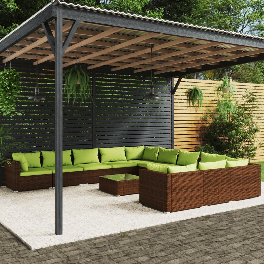 Set Divani da Giardino 12 pz con Cuscini in Polyrattan Marrone - homemem39