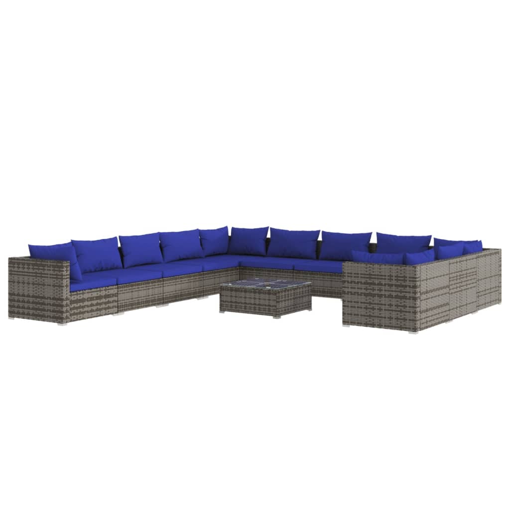 Set Divani da Giardino 12 pz con Cuscini in Polyrattan Grigio - homemem39