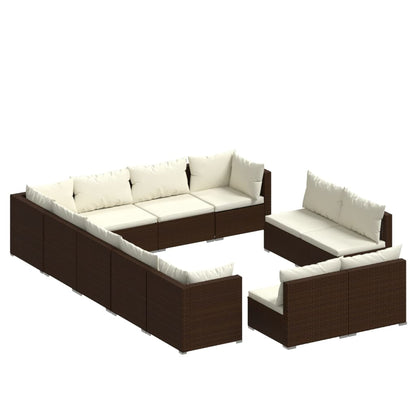 Set Divani da Giardino 12 pz con Cuscini in Polyrattan Marrone - homemem39