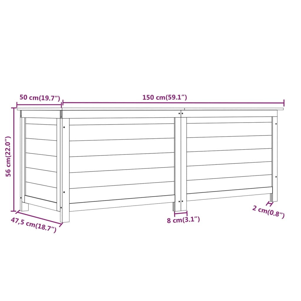 Scatola Cuscini Antracite 150x50x56 cm Legno Massello di Abete - homemem39