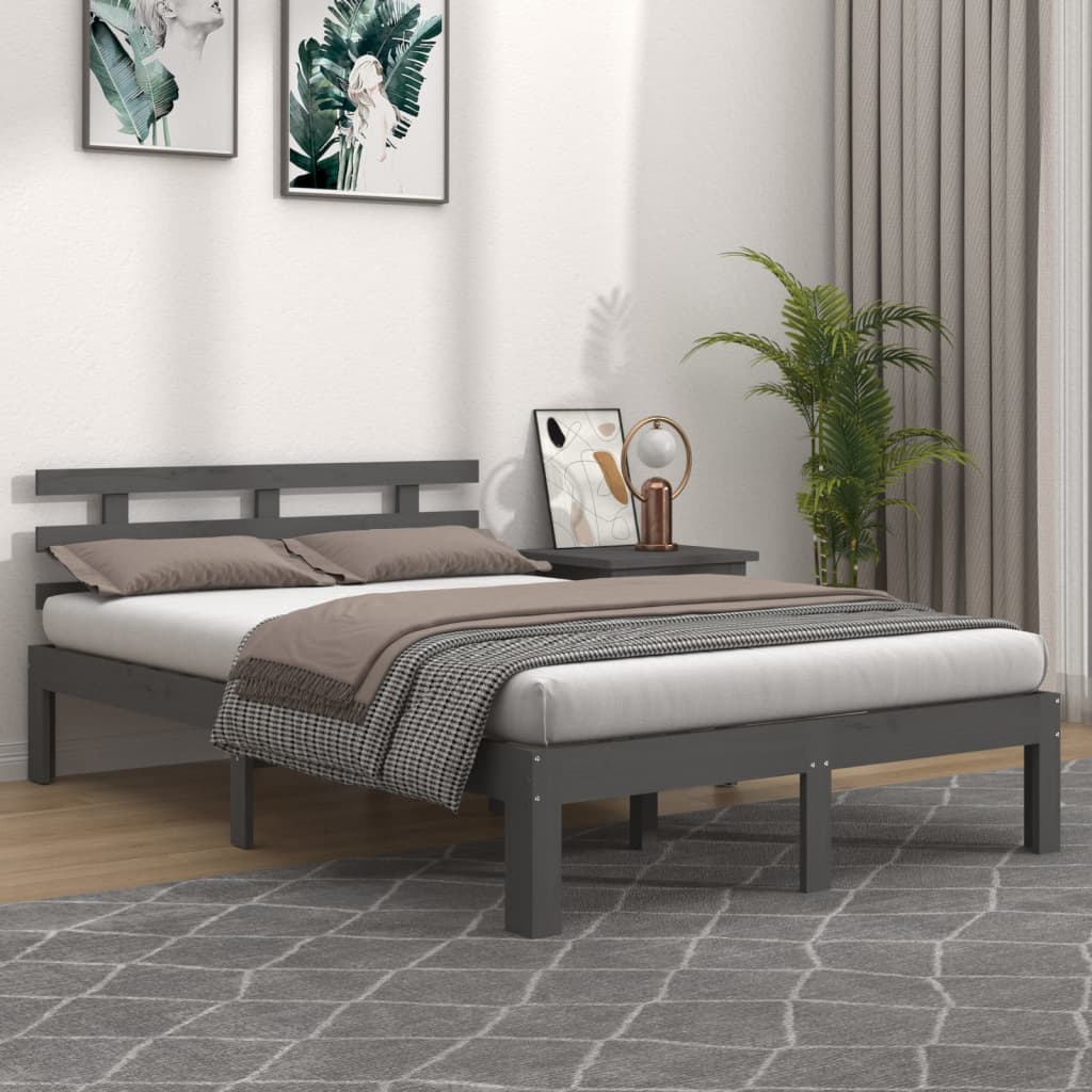 Giroletto Grigio in Legno Massello 150x200 cm 5FT King Size - homemem39