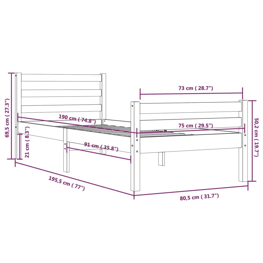 Giroletto in Legno Massello 75x190 cm Small Single - homemem39