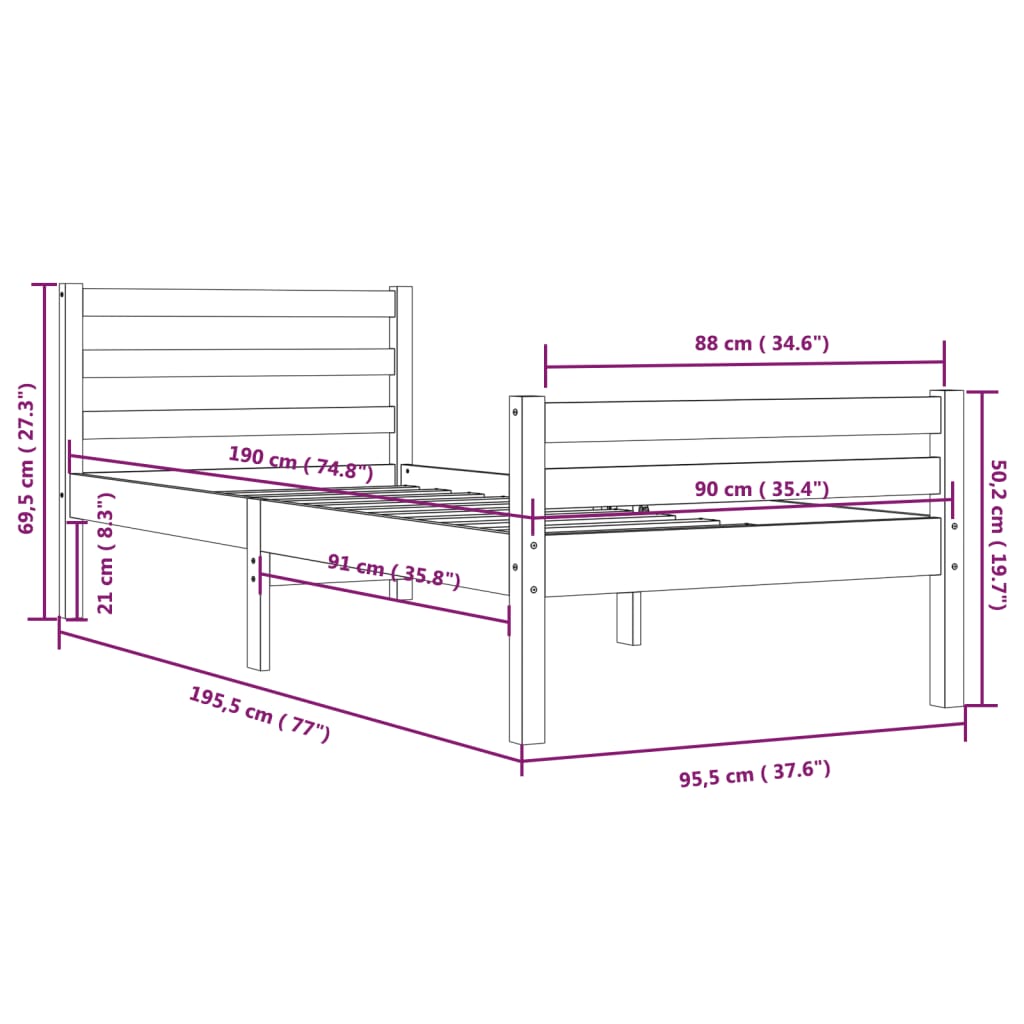 Giroletto in Legno Massello 90x190 cm Single - homemem39