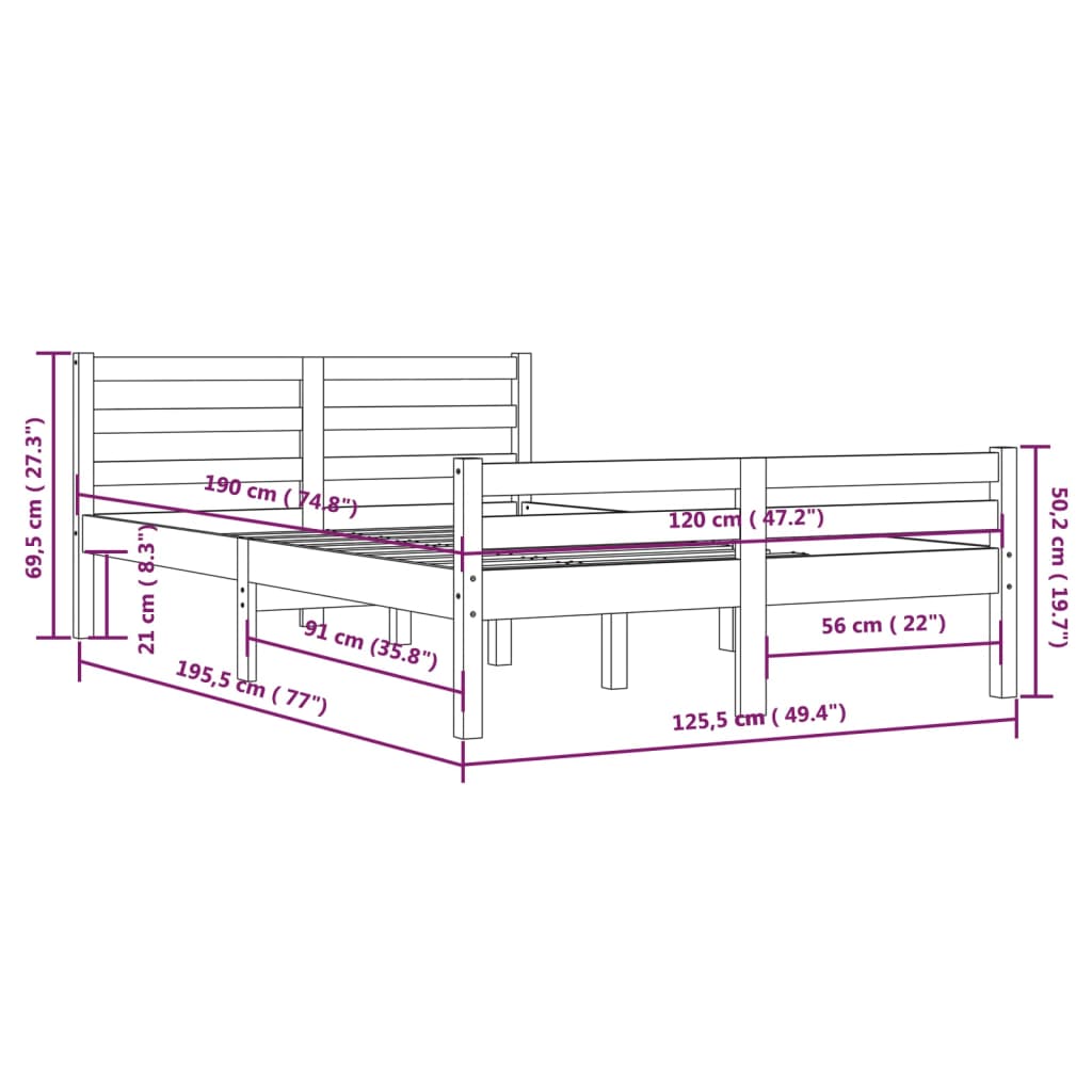 Giroletto Grigio in Legno Massello 120x190cm 4FT Small Double - homemem39