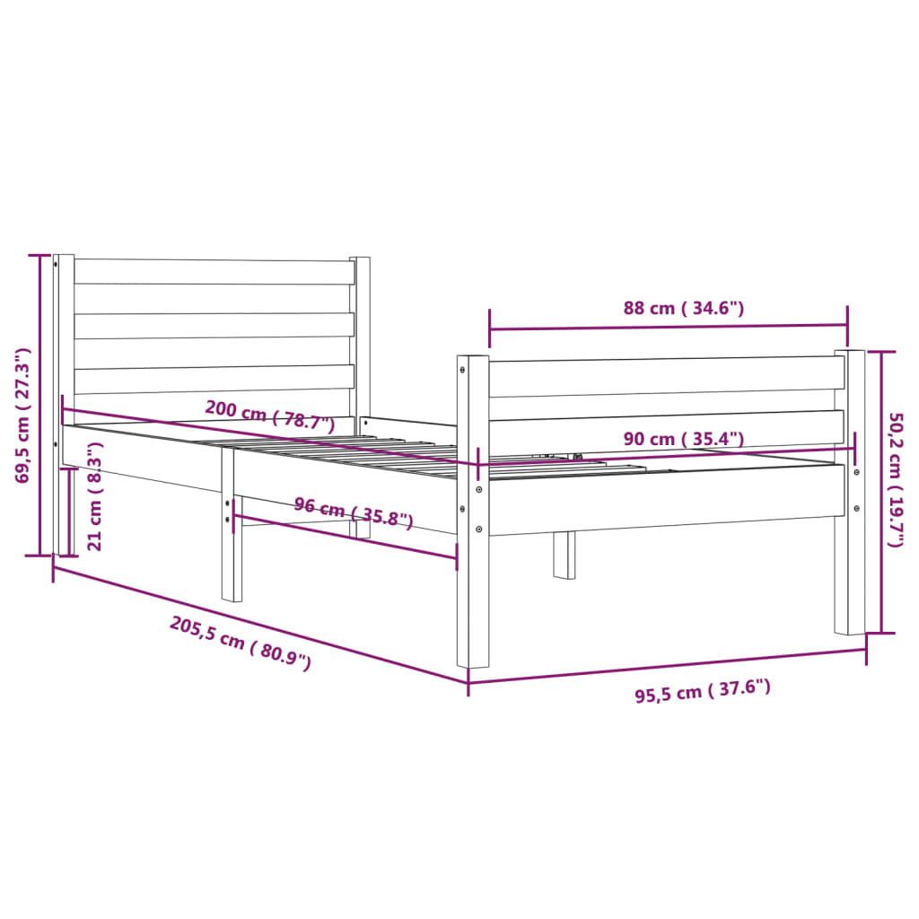 Giroletto Bianco in Legno Massello 90x200 cm - homemem39