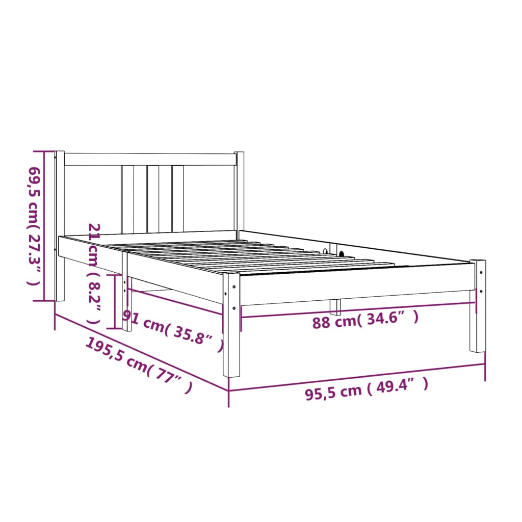 Giroletto Nero in Legno Massello 90x190 cm 3FT Single - homemem39