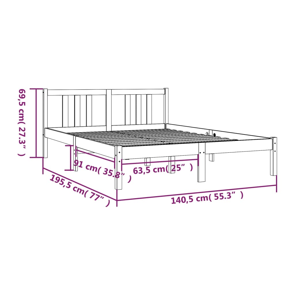 Giroletto Nero Legno Massello 135x190 cm 4FT6 Doppio - homemem39