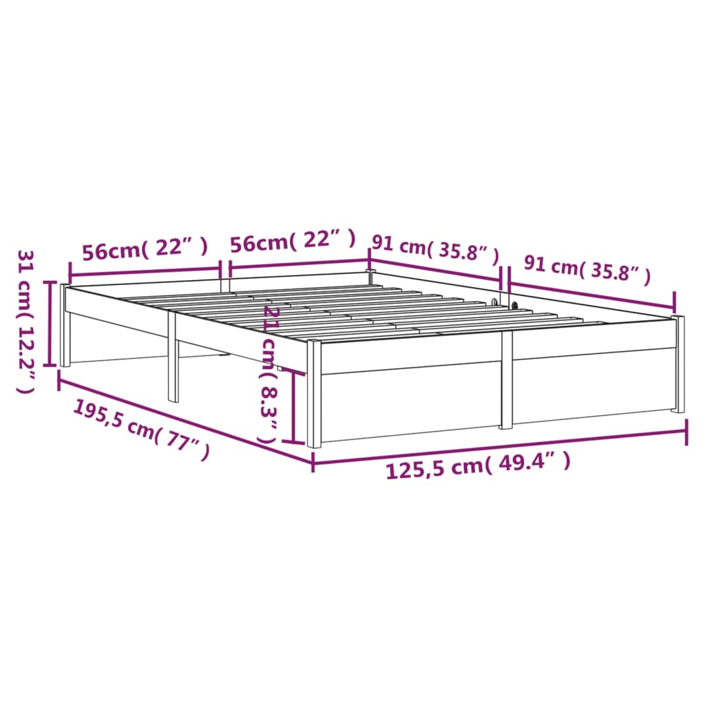 Giroletto Miele in Legno Massello 120x190 cm 4FT Small Double - homemem39