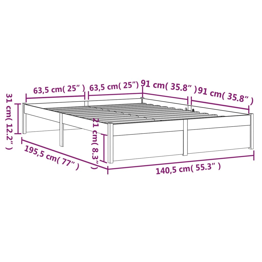 Giroletto Bianco in Legno Massello 135x190 cm 4FT6 Double - homemem39