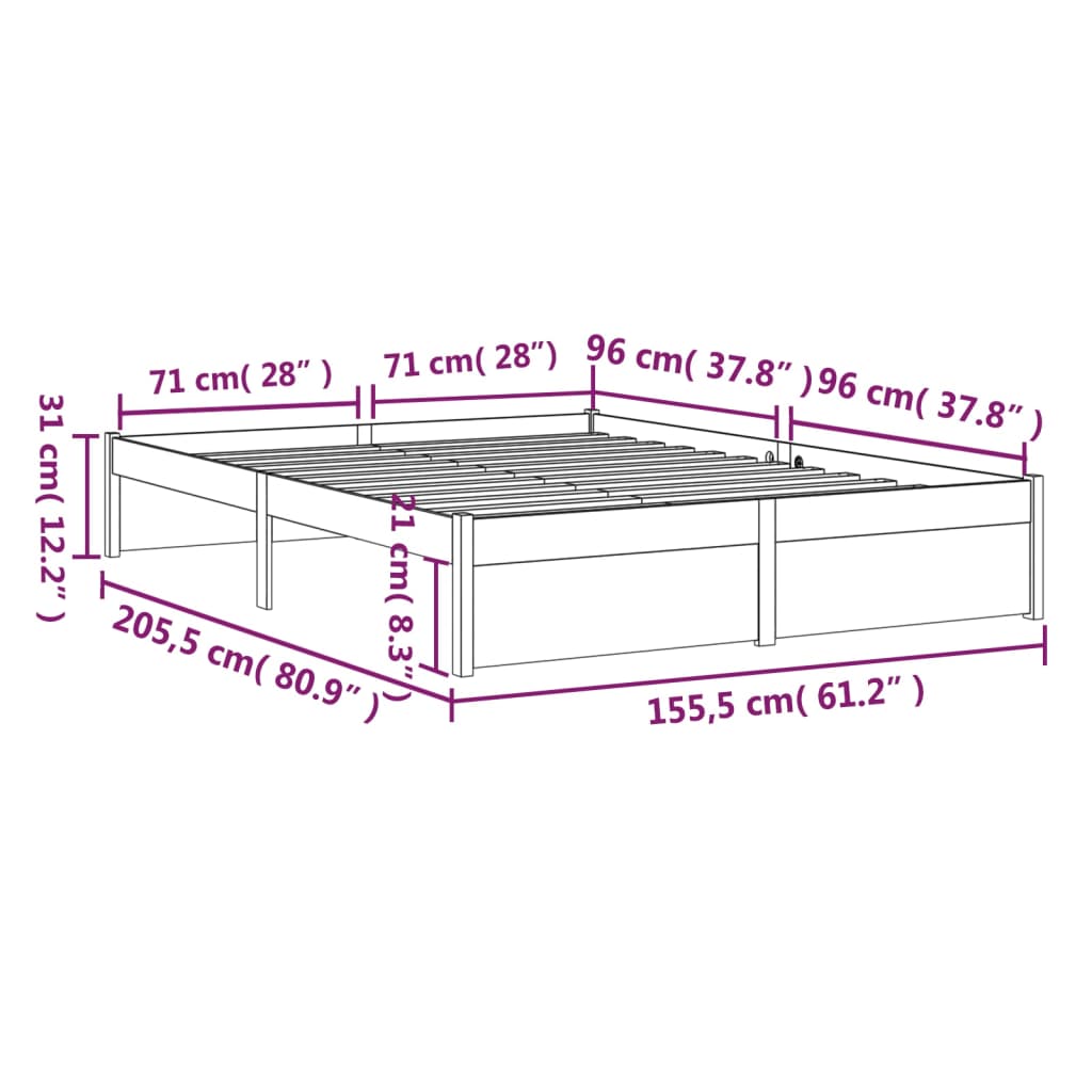 Giroletto Grigio in Legno Massello 150x200 cm 5FT King Size - homemem39