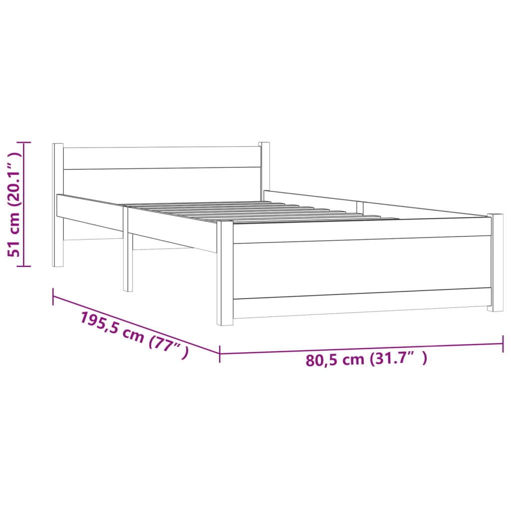 Giroletto Grigio in Legno Massello 75x190 cm 2FT6 Small Single - homemem39