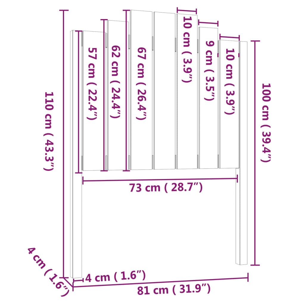 Testiera per Letto Nera 81x4x110 cm in Legno Massello di Pino - homemem39