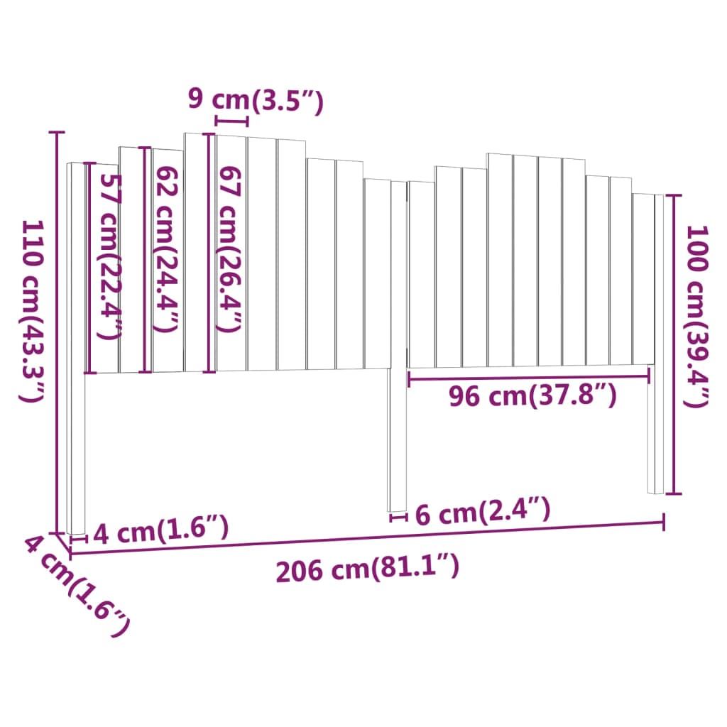 Testiera per Letto Miele 206x4x110 cm in Legno Massello di Pino - homemem39