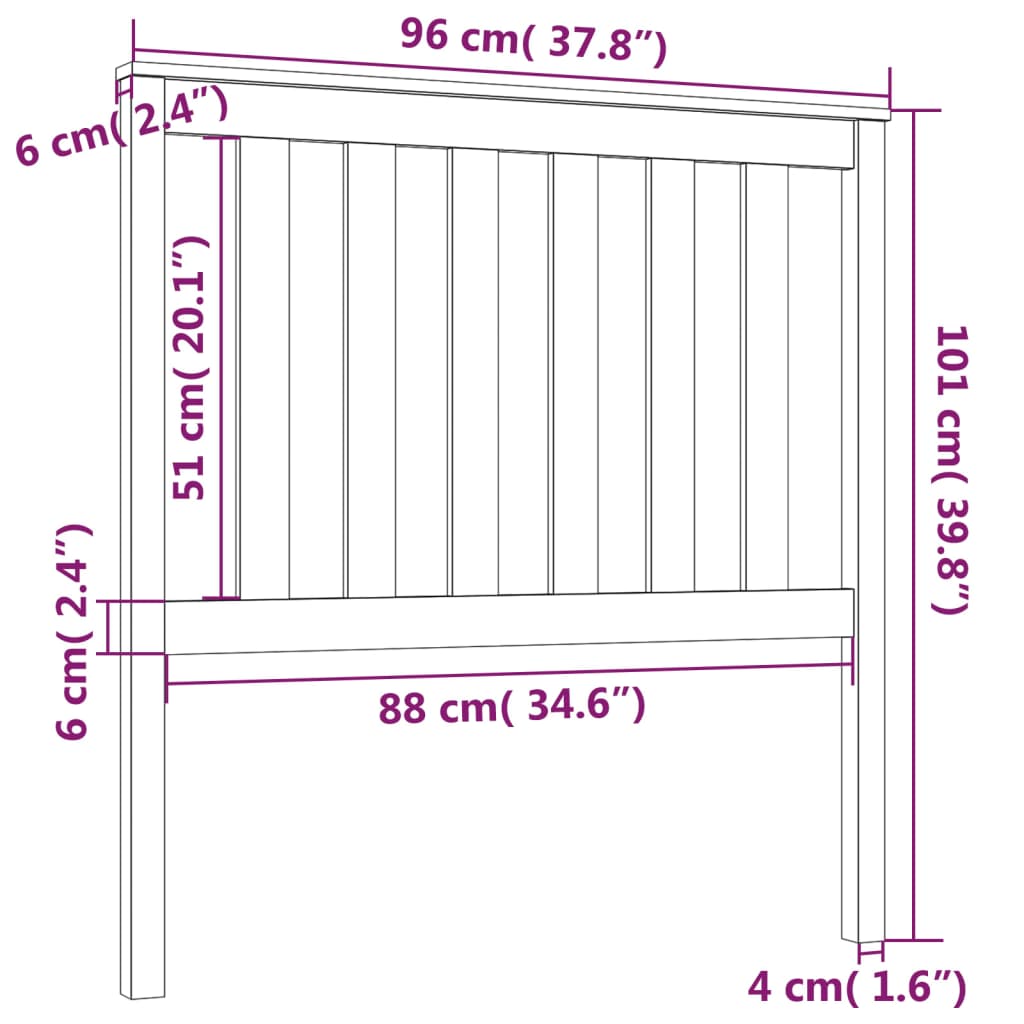 Testiera per Letto 96x6x101 cm in Legno Massello di Pino - homemem39