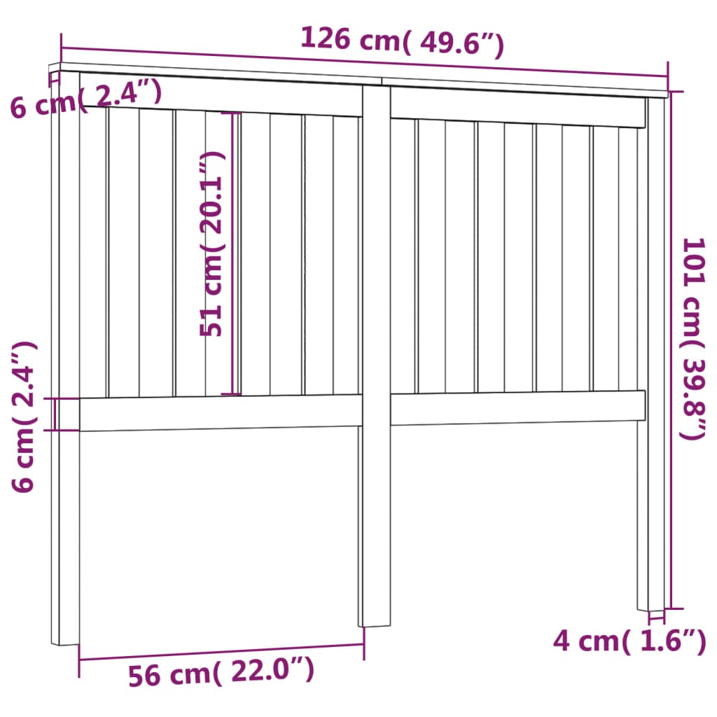 Testiera per Letto 126x6x101 cm in Legno Massello di Pino - homemem39