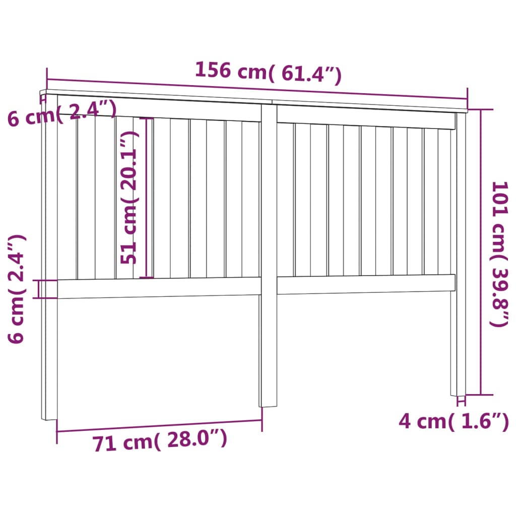 Testiera per Letto Bianca 156x6x101cm in Legno Massello di Pino - homemem39