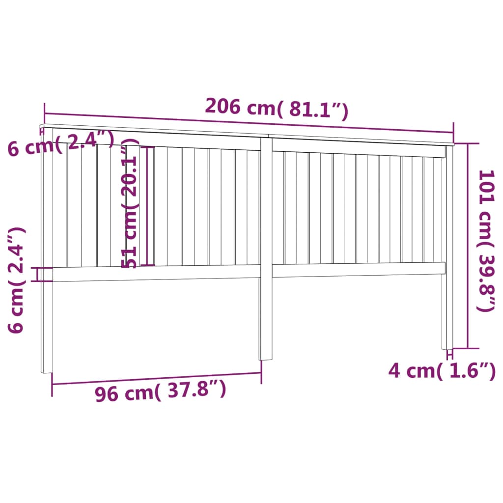 Testiera per Letto Miele 206x6x101 cm in Legno Massello di Pino - homemem39