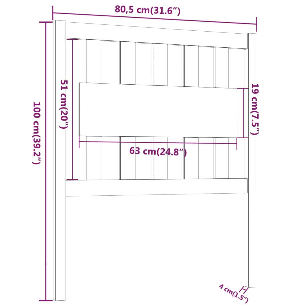 Testiera per Letto Miele 80,5x4x100cm in Legno Massello di Pino - homemem39