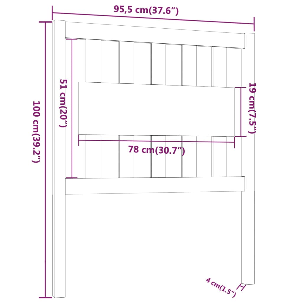 Testiera per Letto 95,5x4x100 cm in Legno Massello di Pino - homemem39