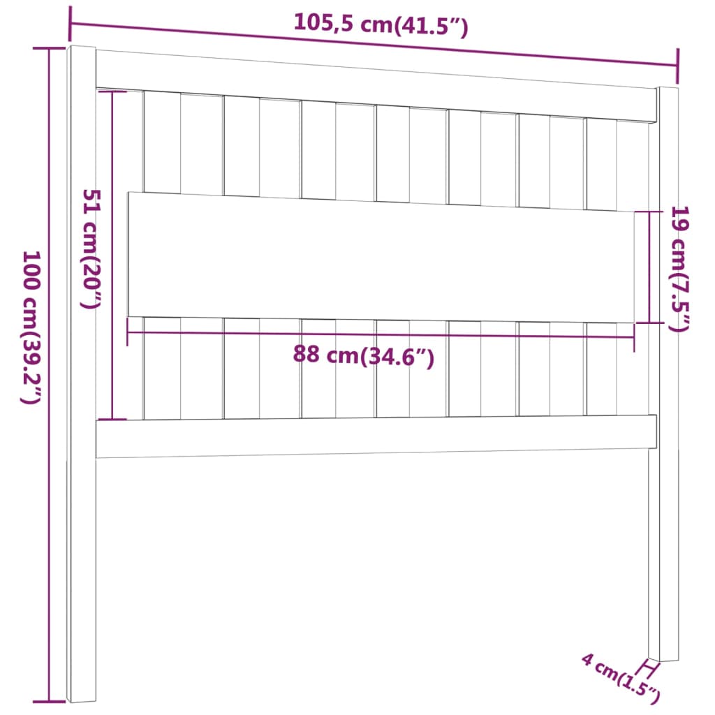 Testiera per Letto Grigia 105,5x4x100 cm Legno Massello di Pino - homemem39