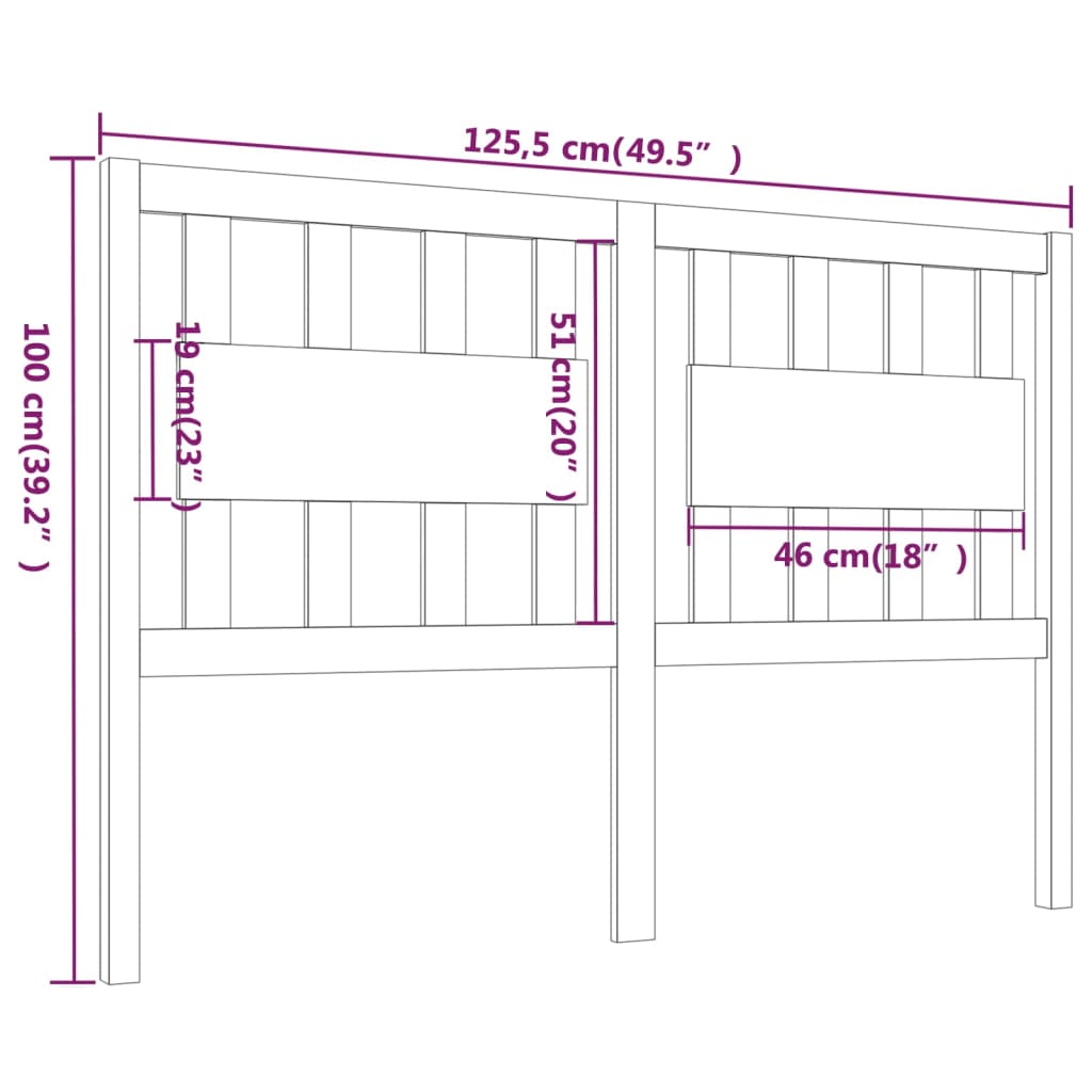 Testiera per Letto 125,5x4x100 cm in Legno Massello di Pino - homemem39