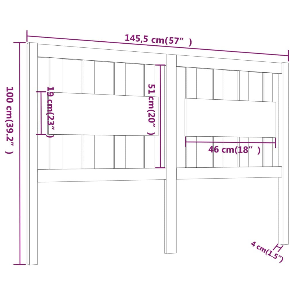 Testiera per Letto Bianca 145,5x4x100 cm Legno Massello di Pino - homemem39