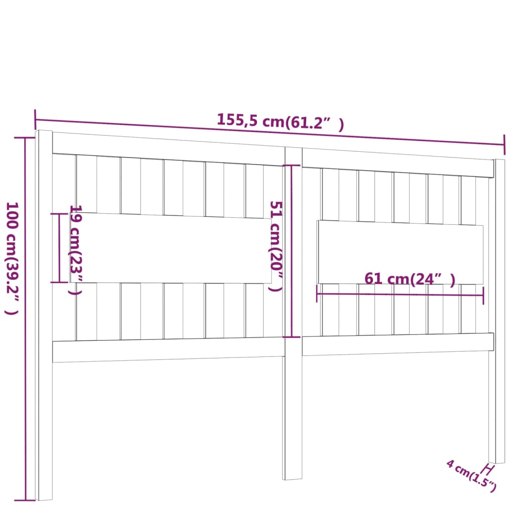 Testiera per Letto Grigia 155,5x4x100 cm Legno Massello di Pino - homemem39