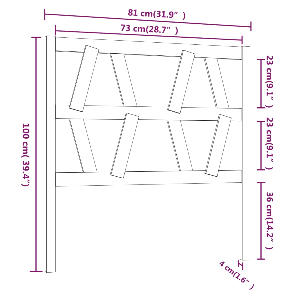 Testiera per Letto Nera 81x4x100 cm in Legno Massello di Pino - homemem39