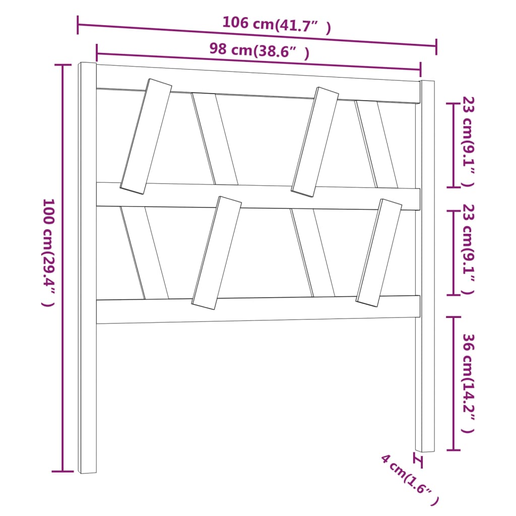 Testiera per Letto 106x4x100 cm in Legno Massello di Pino - homemem39