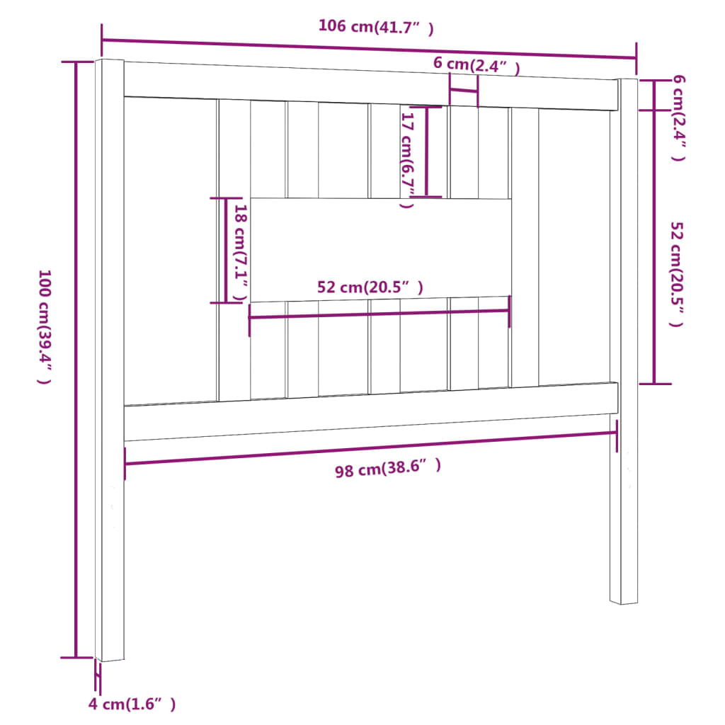 Testiera per Letto 106x4x100 cm in Legno Massello di Pino - homemem39