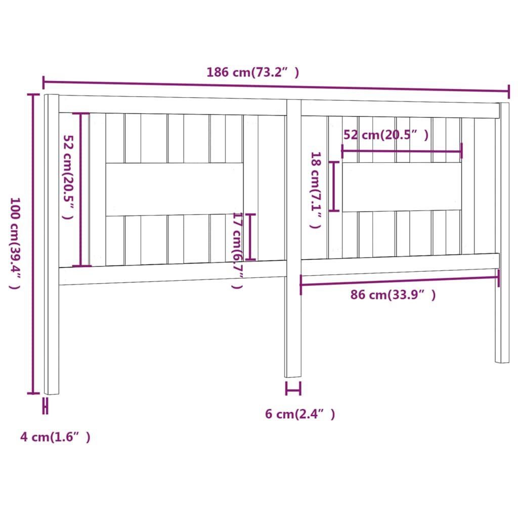 Testiera per Letto Miele 186x4x100 cm in Legno Massello di Pino - homemem39