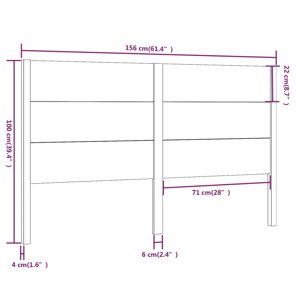 Testiera per Letto 156x4x100 cm in Legno Massello di Pino - homemem39