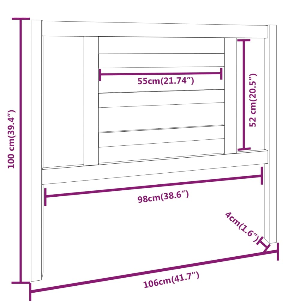 Testiera per Letto Nera 106x4x100 cm in Legno Massello di Pino - homemem39