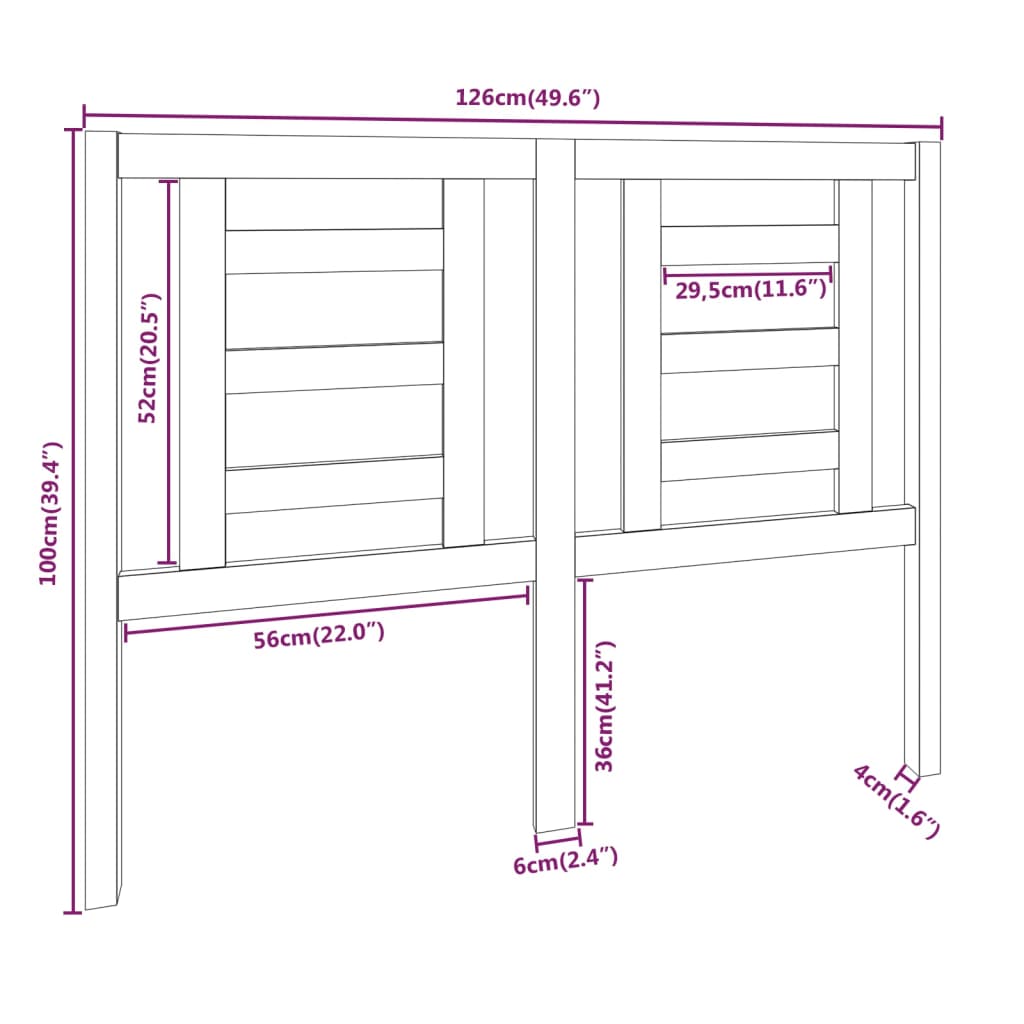 Testiera per Letto Nera 126x4x100 cm in Legno Massello di Pino - homemem39