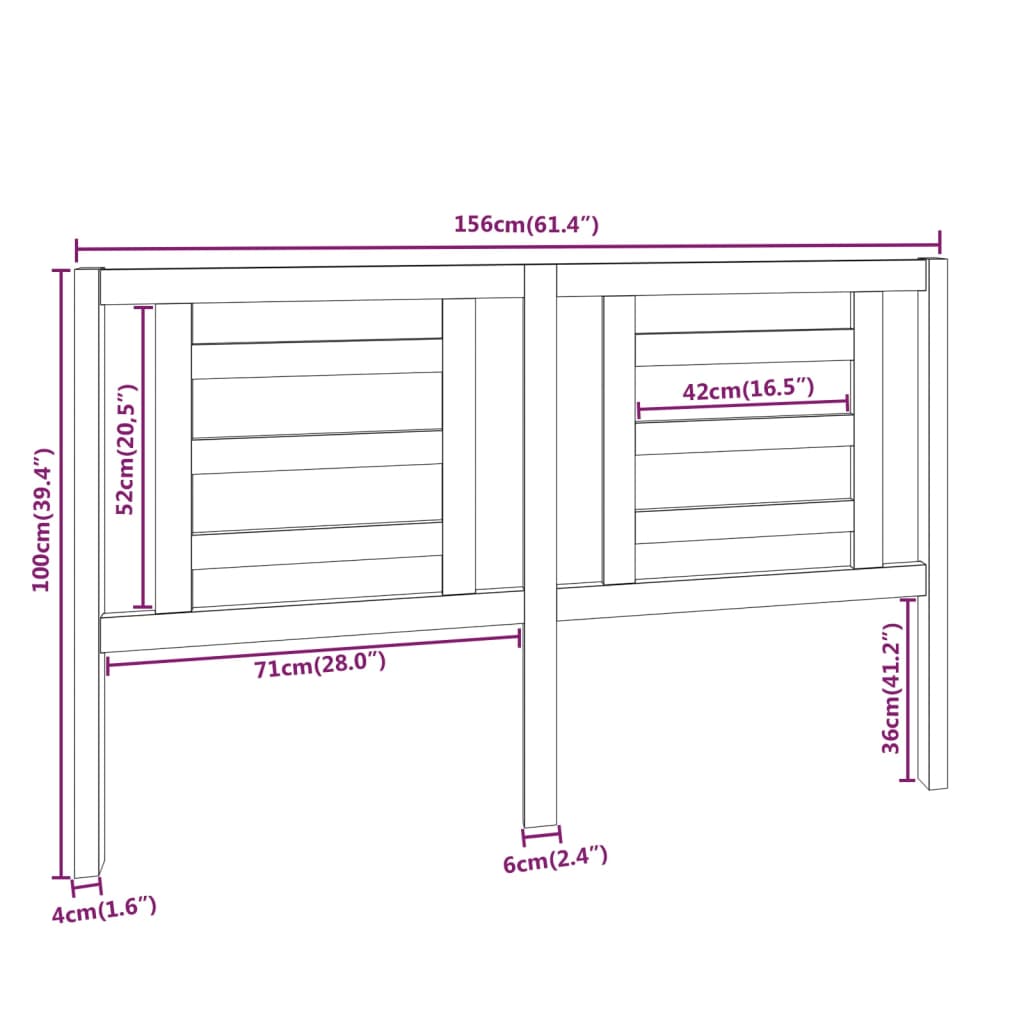 Testiera per Letto Bianca 156x4x100cm in Legno Massello di Pino - homemem39